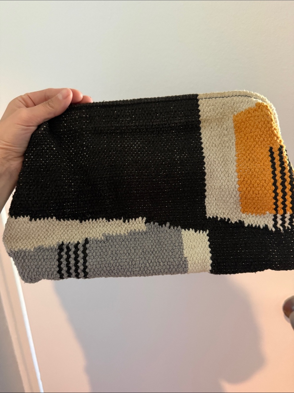 Zara Black, Cream & Mustard Yellow Woven Clutch
